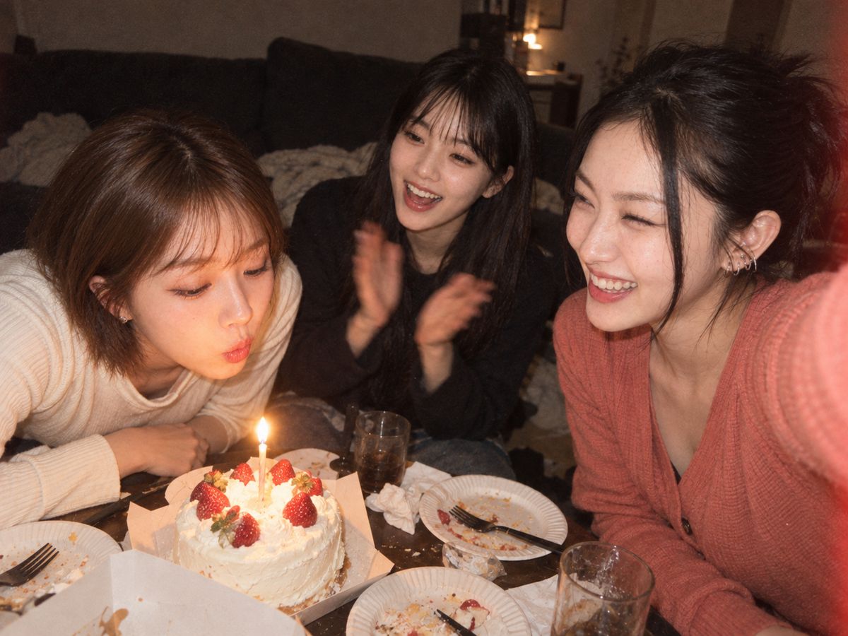 촛불 앞에 모인 지우·소라·나리